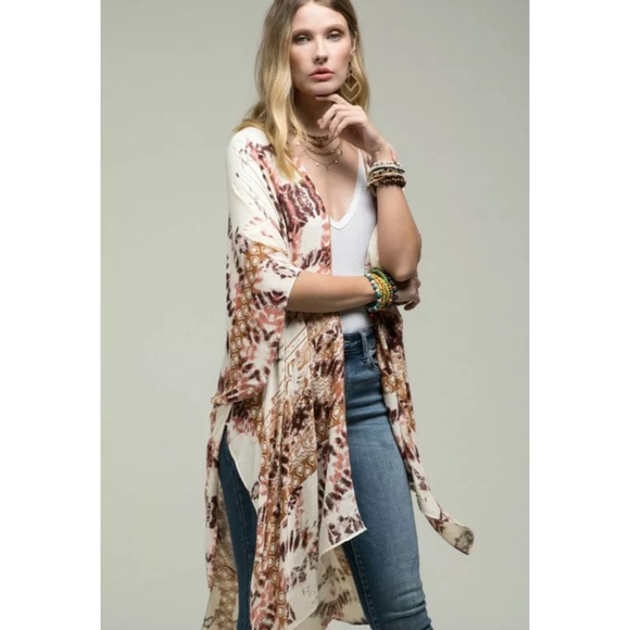 SOLD OUT Burnt Orange Tie Dye Mandala Boho Kimono Wrap - Picture 3 of 6